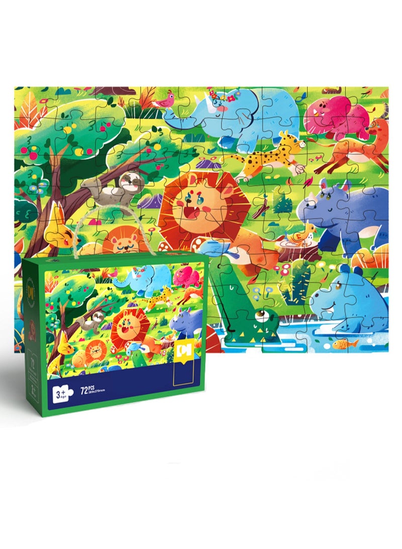 Cute Cartoon Children'S Jigsaw Puzzle Educational Toys, Children'S Gifts Birthday Sharing Souvenirs Gift Box Jigsaw Puzzle Educational Toys Kindergarten Gifts, Suitable For Children Over Three Years Old To Play (72 Pieces Of Animal Gathering) - Image 1